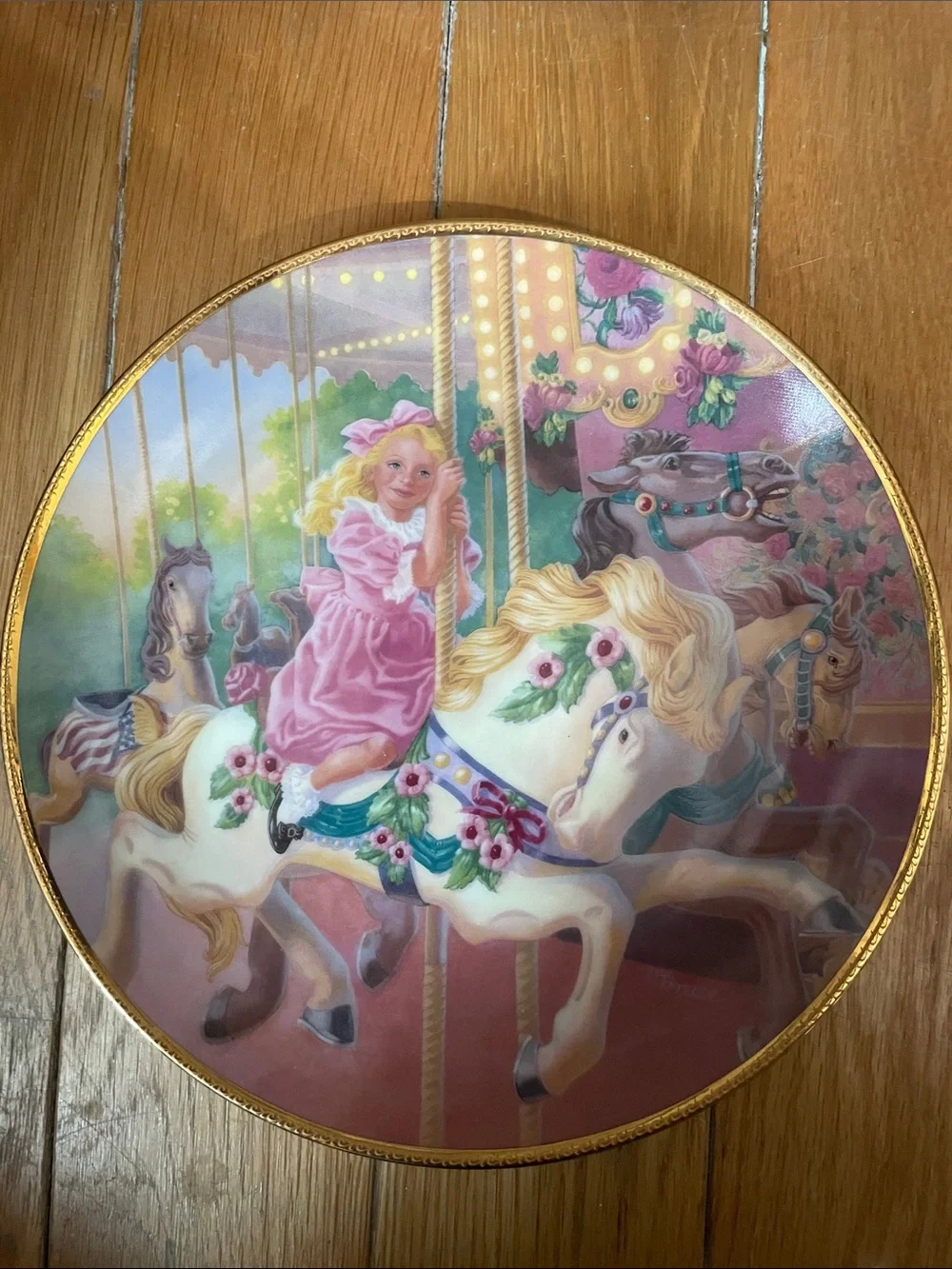 Tobin Fraley Pink Carousel Girl Decorative Wall Plate